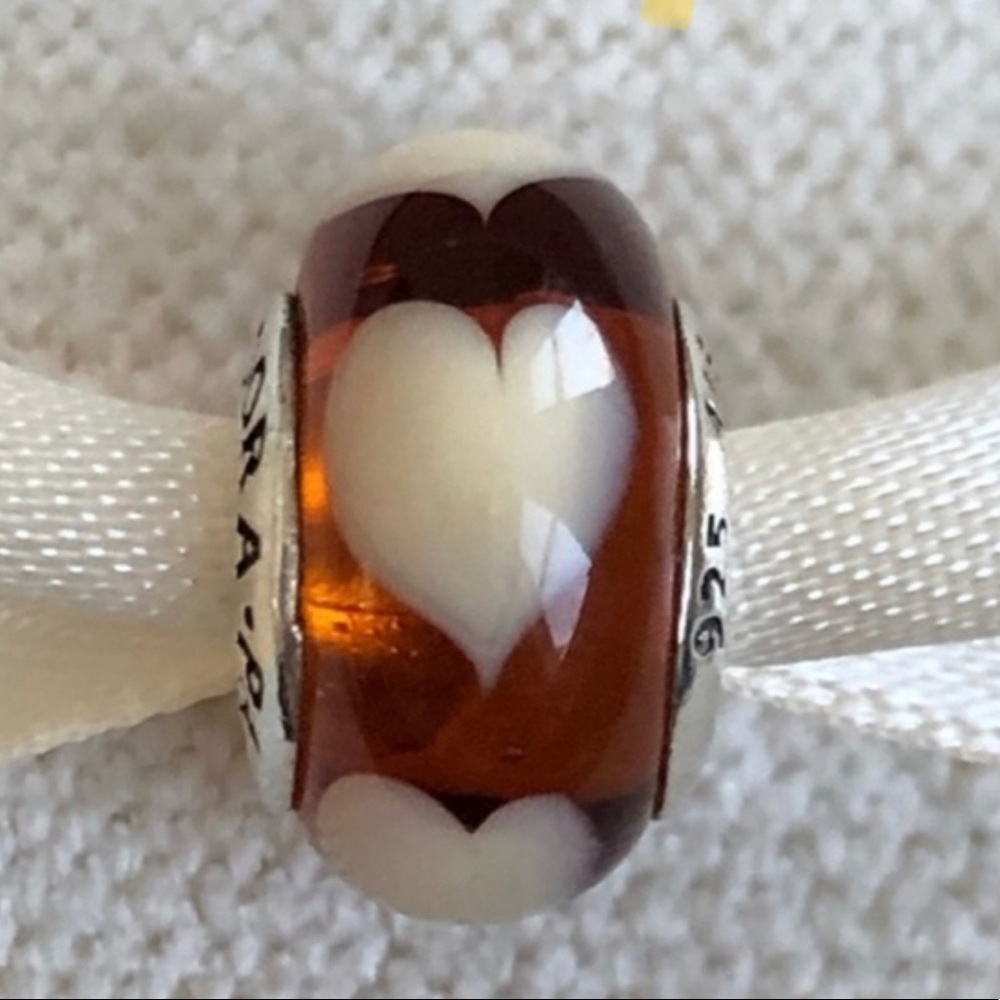 Pandora White Hearts Murano Glass Charm Bead